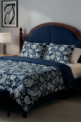 Parure de couette réversible en satin de coton - 80 fils/cm² - Bleu foncé