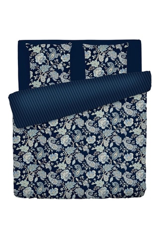 Parure de couette réversible en satin de coton - 80 fils/cm² - Bleu foncé