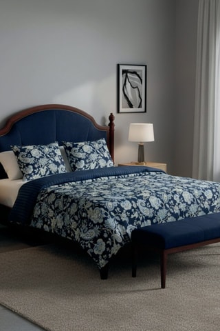 Parure de couette réversible en satin de coton - 80 fils/cm² - Bleu foncé