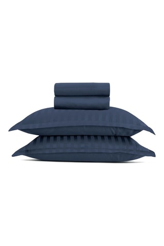 Katoensatijnen Overtrekset - 80 draad/cm² - Donkerblauw