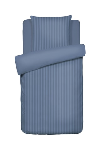 Katoensatijnen Overtrekset 80 Draad/cm² Dobby Stripe Woven - Blauw