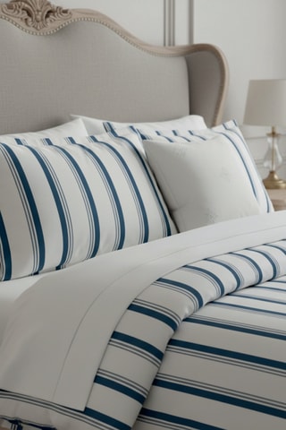 Katoensatijnen Overtrekset 80 Draad/cm² Mateo - Wit en Blauw