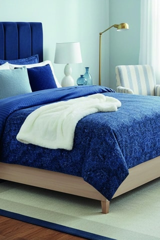 Katoensatijnen Overtrekset 80 Draad/cm² Eclipse Fleuri - Blauw