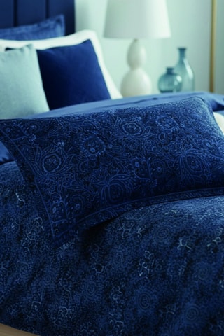 Katoensatijnen Overtrekset 80 Draad/cm² Eclipse Fleuri - Blauw