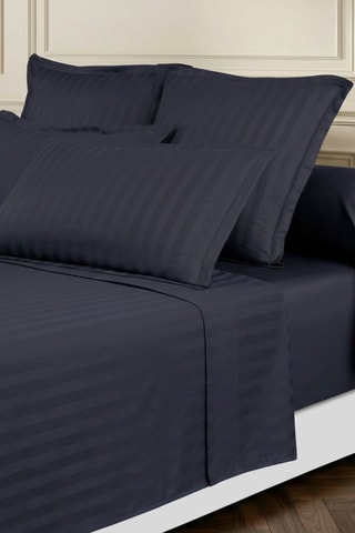 Katoensatijnen Overtrekset 80 Draad/cm² Dobby Stripe Woven - Marineblauw