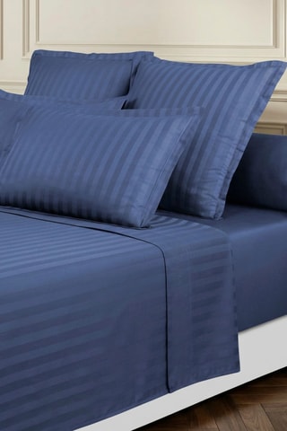 Katoensatijnen Overtrekset 80 Draad/cm² Dobby stripe woven - Blauw