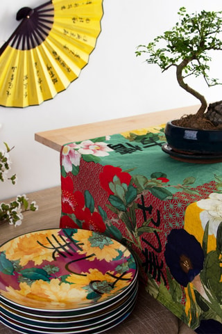 Chemin de table Furisode - Vert et rouge - 140 x 45 cm - Multicolore