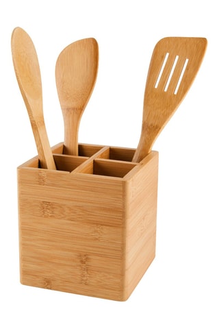 Pot à couverts en bambou - 13,5 x 13,5 x 14,5 cm