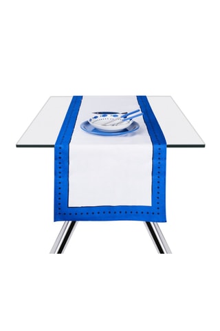 Chemin de table Ocean  -  45 x 140 cm - Blanc et bleu