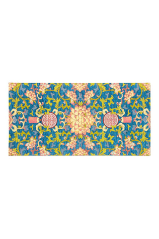 Tapis de passage - Bleu cobalt et vert olive - 55 x 110 cm - Bleu, vert et jaune