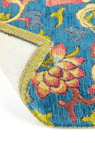 Tapis de passage - Bleu cobalt et vert olive - 55 x 110 cm - Bleu, vert et jaune