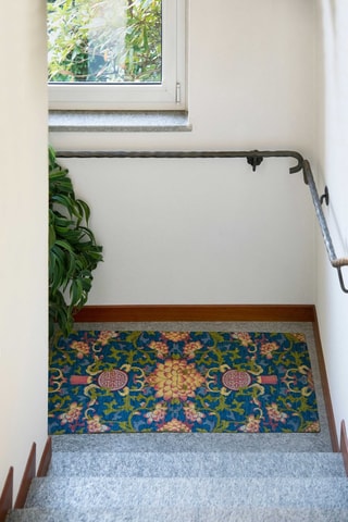 Tapis de passage - Bleu cobalt et vert olive - 55 x 110 cm - Bleu, vert et jaune