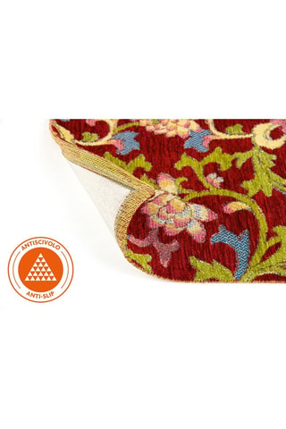 Tapis de passage - Bordeaux et vert olive - 55 x 180 cm - Vert, beige et rouge