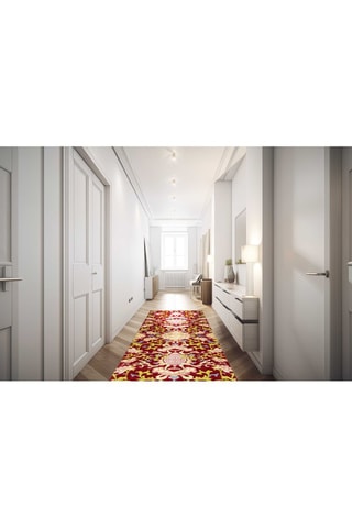 Tapis de passage - Bordeaux et vert olive - 55 x 180 cm - Vert, beige et rouge