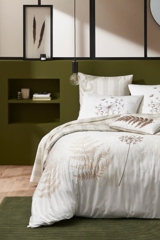 Parure de couette en satin de coton Rabia - Blanc et beige