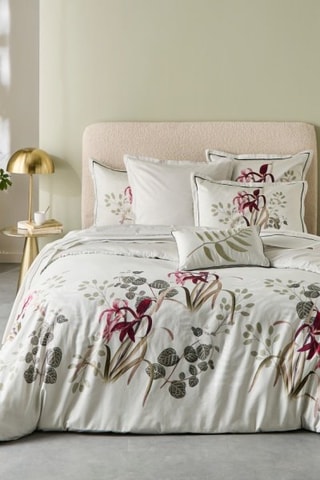 Parure de couette en satin de coton Lori - Blanc et vert