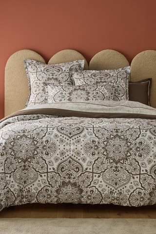 Parure de couette en coton Salma - Ecru et taupe