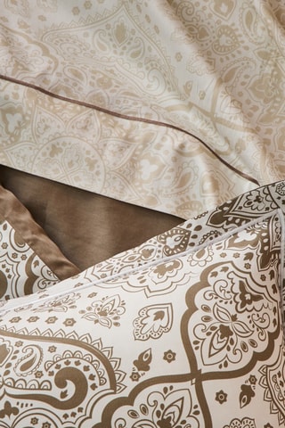 Parure de couette en coton Salma - Ecru et taupe