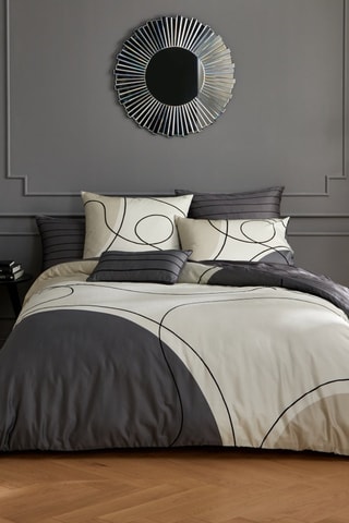 Parure de couette en coton Solene - Gris foncé et blanc