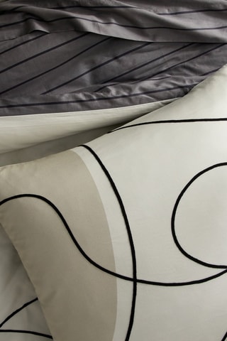 Parure de couette en coton Solene - Gris foncé et blanc