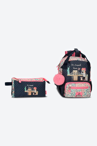 Sac à dos et trousse - Noir et rose