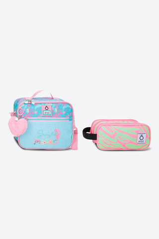 Sac à dos à roulettes et trousse - Rose