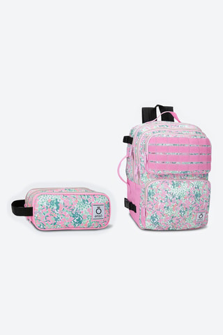 Sac à dos à roulettes et trousse - Rose