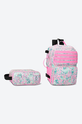 Sac à dos à roulettes et trousse - Rose