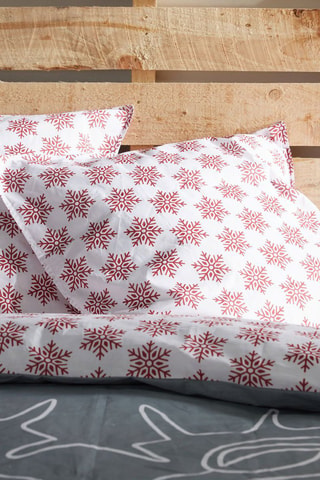 Parure de couette en coton 57 fils/cm² Hors Piste - Gris et rouge