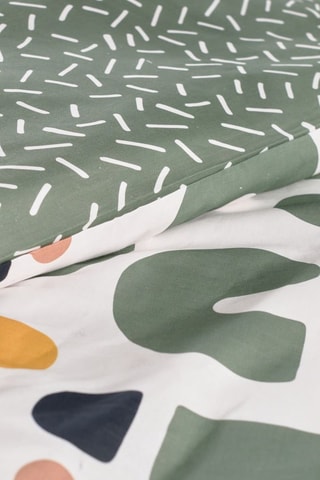 Parure de couette réversible en coton - 57 fils/cm² - blanc et kaki