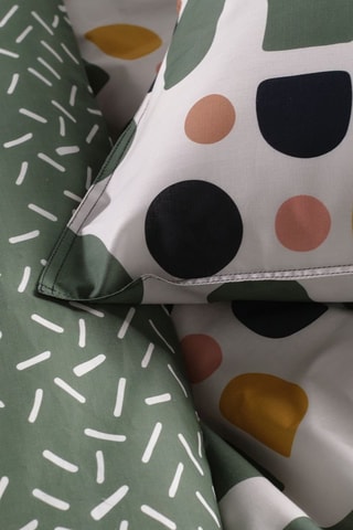 Parure de couette réversible en coton - 57 fils/cm² - blanc et kaki