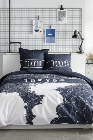 Parure de couette en coton 57 fils/cm² Java - Bleu marine