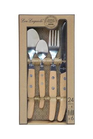 Cubertería de acero inoxidable y haya Canopée - 24 piezas