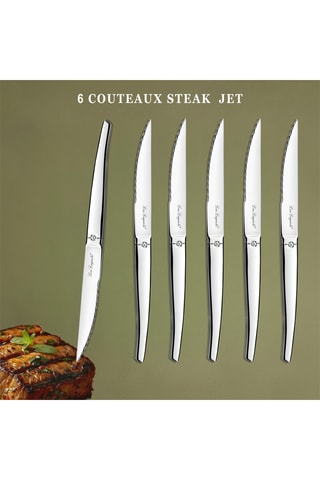 6 couteaux à steak en acier inoxydable 13/0 Jet Miroir - 10,5 cm
