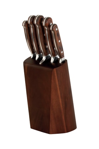 Bloc en acacia et pin de 5 couteaux en acier inoxydable et bois de pakka Victuose