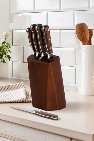 Bloc en acacia et pin de 5 couteaux en acier inoxydable et bois de pakka Victuose