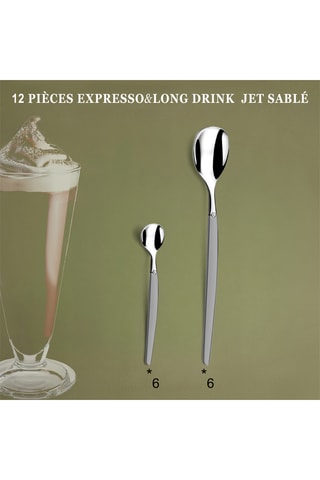 6 cuillères expresso et 6 cuillères en acier inoxydable 18/0 épaisseur 2,0mm Long drink Jet Satin