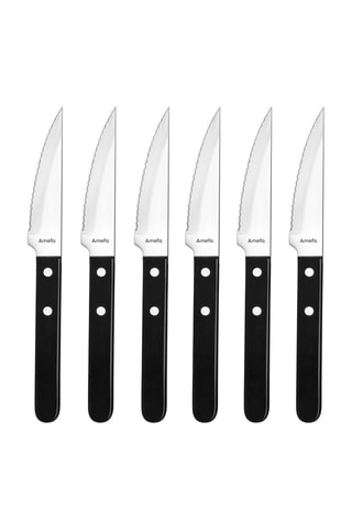 6 couteaux en acier inoxydable et bois de pakka Steak Pizza Jumbo Noir - 12 cm