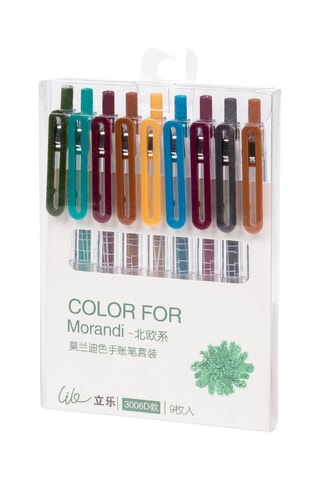 Set 9 Gelpennen - Zwart, blauw en bruin