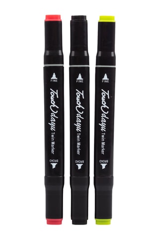 3 Markers - Groen, Rood en Zwart Inkt - Bruin