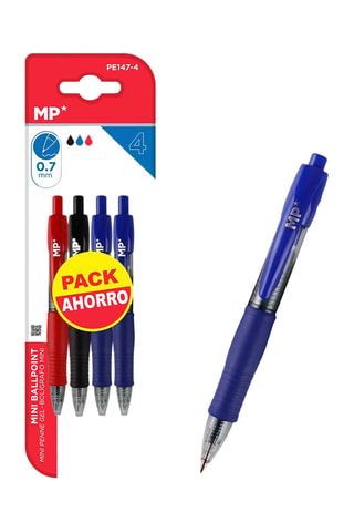 4 Balpennen - Blauw, Rood en Zwart inkt