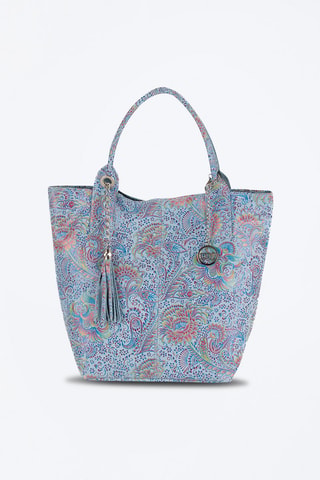 Cabas en cuir Liberazione - Argenté, bleu, jaune et rose