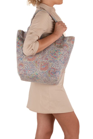 Cabas en cuir Liberazione - Beige, bleu, jaune et rose