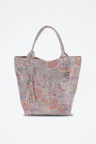 Cabas en cuir Liberazione - Beige, bleu, jaune et rose