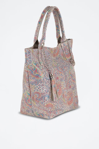 Cabas en cuir Liberazione - Beige, bleu, jaune et rose