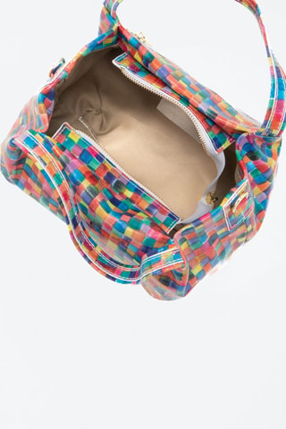 Sac à main en cuir Vittuone Turquoise et moutarde - Bleu, jaune, rose et violet