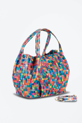 Sac à main en cuir Vittuone Turquoise et moutarde - Bleu, jaune, rose et violet