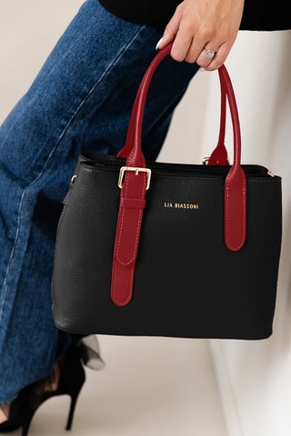 Sac à main en cuir Singerna - Noir et rouge