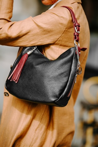 Sac porté épaule en cuir Garga - Noir et rouge