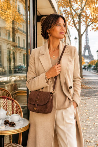 Sac bandoulière en nubuck Varallo - Marron
